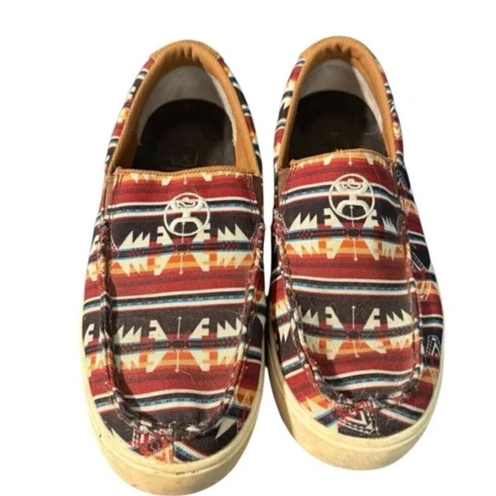 Twisted X Mens Slip-On Shoes With Aztec Print Canvas & Suede Accents Size 10